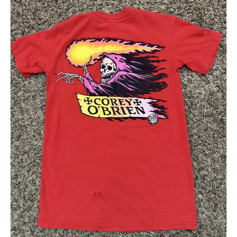 Vintage 80's Stedman Santa Cruz Skateboards Corey O'Brien T-Shirt Red Size Small